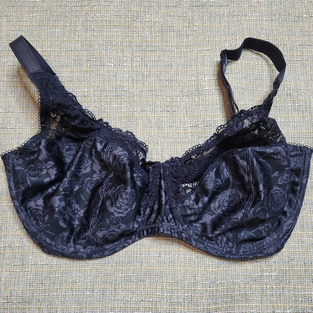 Delimira Womens 36H Black Rose Floral Wired Bra